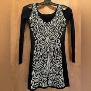 Caché Black Cold Shoulder Metallic Knit Sweater Dress | Size XL